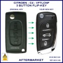 Citroen C4 2003 - 2010 VF7LCNF VIN  series 3 button flip key