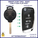 Smart ForTwo 2008 - 2014 W451  series 3 button flip key key