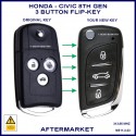 Honda Civic 8th Gen 2012 - 2013 3 button flip key