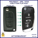 Peugeot 308 VF34 2007 - 2013 compatible 3 button flip key