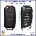 VW Touareg 7L 2003 - 2011 3D0959753AK compatible 3 button flip key key
