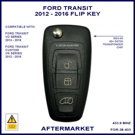Ford Transit Custom 2012 - 2016 3 button ID63 chip flip key
