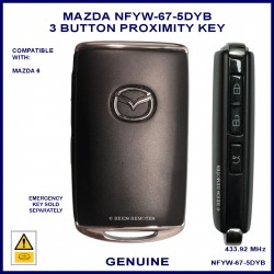 Mazda 3 & 6 2020 onward genuine 3 button proximity key NFYW-67-5-DYB