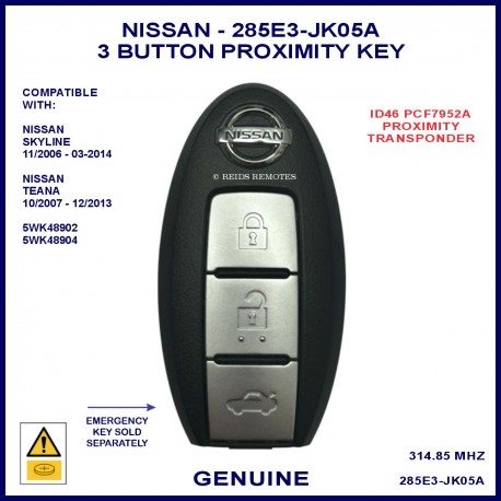 Nissan Skyline Japanese import - 3 button 5WK48902 genuine proximity remote