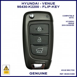 Hyundai Venue 2019 onward genuine 3 button flip key 95440-K2200