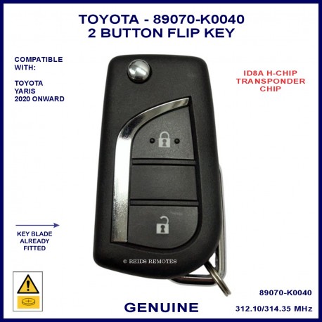 Toyota Yaris 2020 on 2 button flip key with variable remote frequency