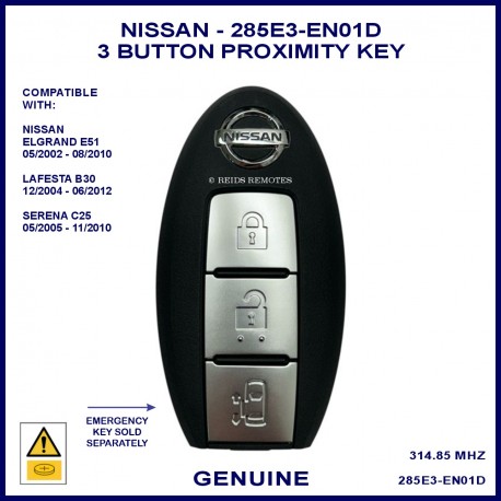 Nissan Elgrand E51 & Serena C25 Japanese import - 3 button genuine proximity remote