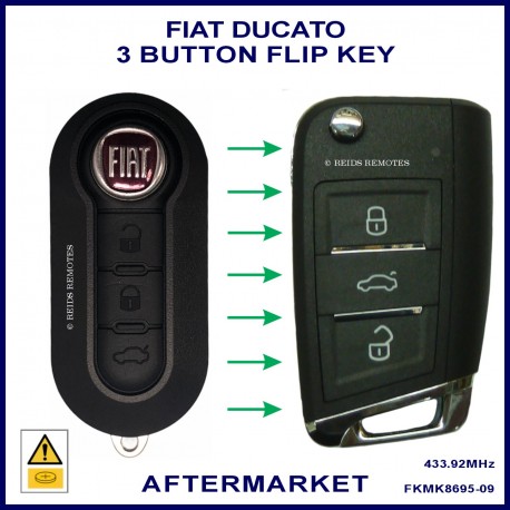 Fiat Ducato 2010 onward compatible 3 button flip key FKMK8695
