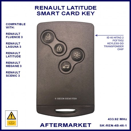 Renault Latitude 2011 - 2015 4 button keyless start keycard