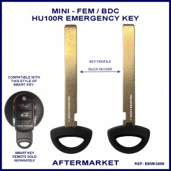 Mini Cooper HU100R emergency key blade for use in FEM smart key 2014-2018