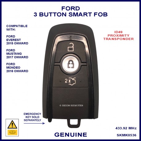 Ford Everest, Mustang & Mondeo 3 button OEM smart proximity remote key
