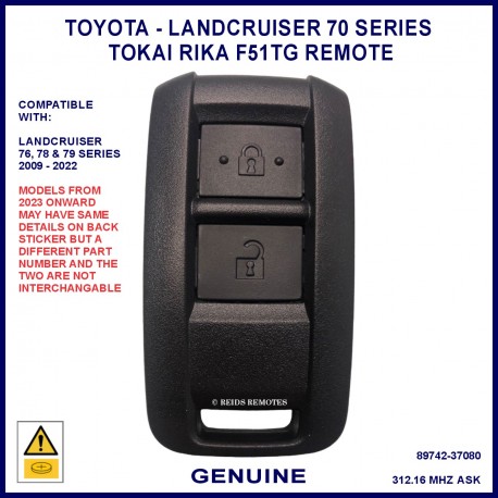 Toyota 70 series Landcruiser Tokai Rika F51TG 89742-37080 genuine 2 button remote control
