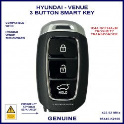 Hyundai Venue 2019 onward genuine 95440-K2100 3 button proximity key