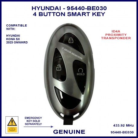 Hyundai Kona 2023 onward genuine 4 button proximity key 95440-BE030 compatible