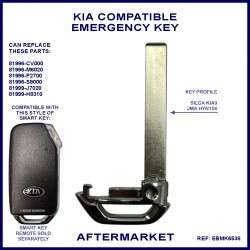 Kia emergency key blade for smart key to suit a number of remotes