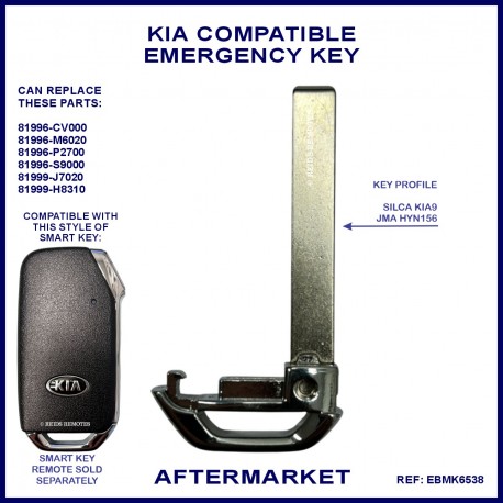 Kia emergency key blade for smart key to suit a number of remotes