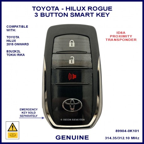 Toyota Hilux Rogue 2015 onward 3 button smart key Tokai Rika B3U2K2L