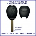 Rover 75 & MG ZT 2 button remote key shell HU92R key profile