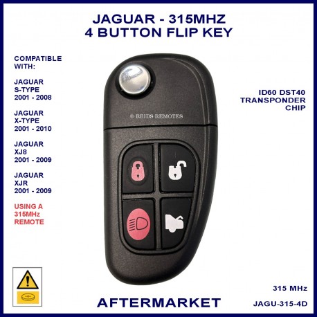 Jaguar X-Type, XJ8, XJR & S-Type 4 button tibbe flip key 315MHz