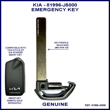 Kia Stinger emergency key blade 81996-J5000 suits proximity remote