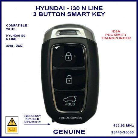 Hyundai I30 N-LINE 2018 onward genuine 95440-S0000 3 button proximity key
