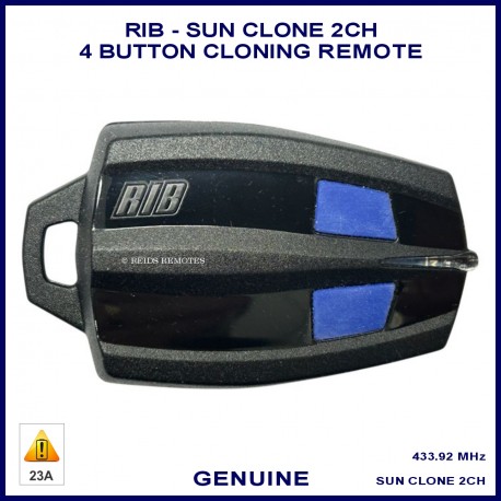 RIB Sun Clone black gate remote with 2 blue buttons