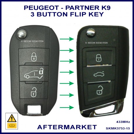 Peugeot Partner 2018 onward 3 button HUF8435 ID4A flip key