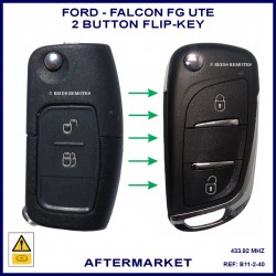 Image shows a genuine Ford Falcon FG Ute key on the left and this aftermarket key on the right