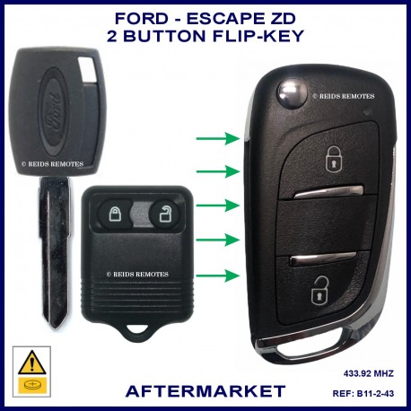 Image shows a genuine Ford Escape ZD remote and key on the left and this flip key on the right