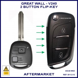 Image shows a Great Wall V240 remote key on the left and this aftermarket flip key on the right