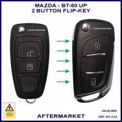 Image shows a genuine Mazda BT-50 UP flip key on the left and this aftermarket flip key you will receive on the right