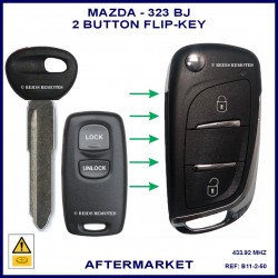 Image shows a genuine Mazda 323 BJ key & remote on the left and this aftermarket flip key you will receive on the right