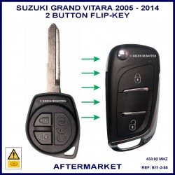 Image shows a size comparrison between the genuine Suzuki Grand Vitara remote key and this aftermarket flip key