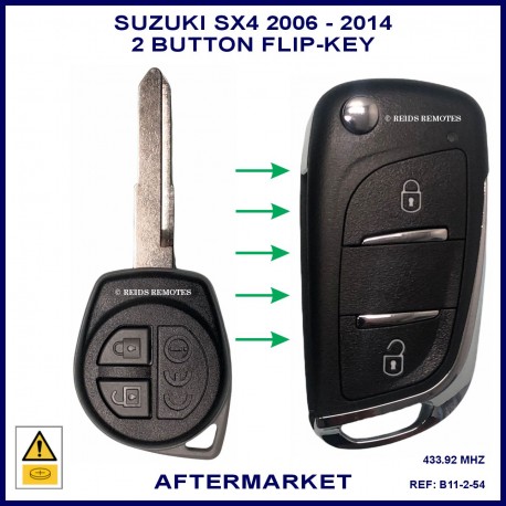 Image shows a size comparrison between the genuine Suzuki SX4 remote key and this aftermarket flip key