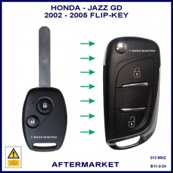 Image shows a genuine Honda Jazz remote key on the left and this aftermarket flip key on the right