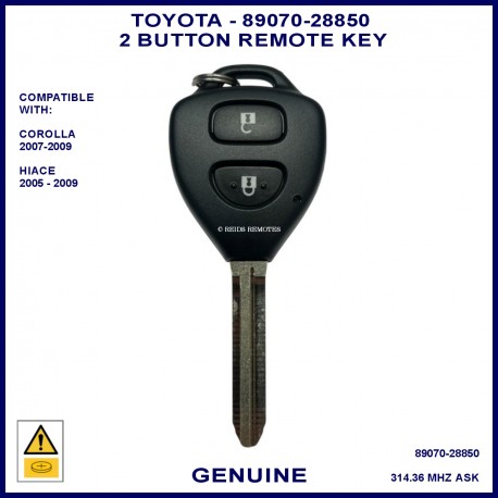 Toyota Corolla 2007-2009 & Hiace 2005-2007 2 button 89070-28850 genuine remote key