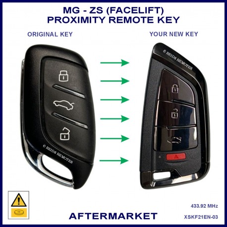 	Image shows the front of a genuine key on the left and this aftermarket key on the right