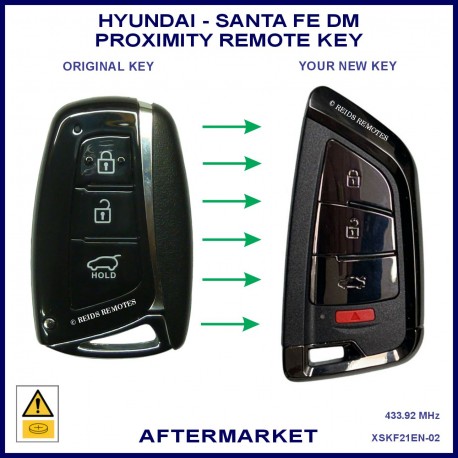 	Image shows the front of a genuine key on the left and this aftermarket key on the right