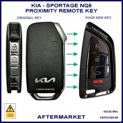 Image shows the front of a genuine key on the left and this aftermarket key on the right