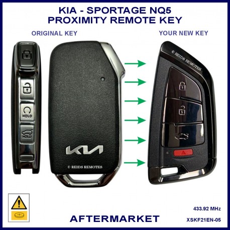 Image shows the front of a genuine key on the left and this aftermarket key on the right