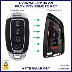 Image shows the front of a genuine key on the left and this aftermarket key on the right