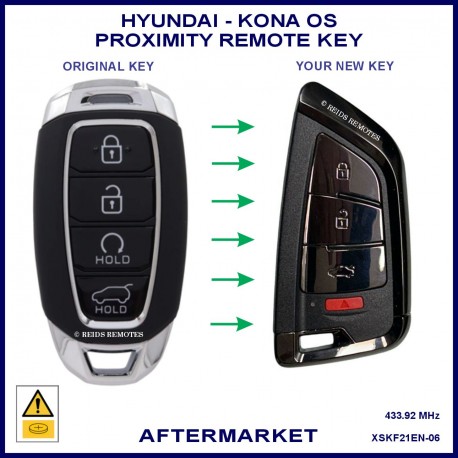 Image shows the front of a genuine key on the left and this aftermarket key on the right