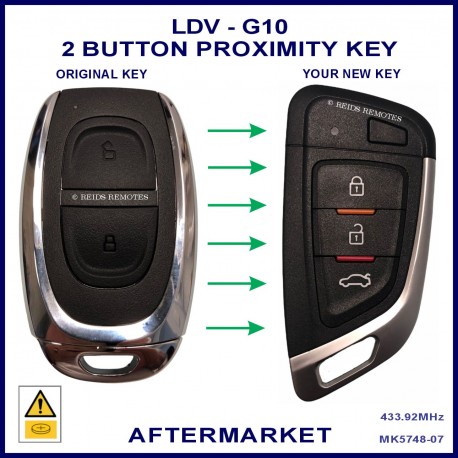Image shows the front of a genuine fob on the left and this aftermarket fob on the right