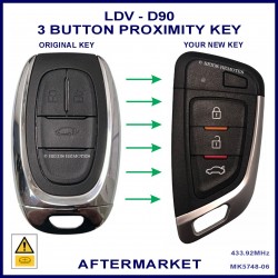 Image shows the front of a genuine fob on the left and this aftermarket fob on the right