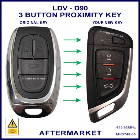 Image shows the front of a genuine fob on the left and this aftermarket fob on the right