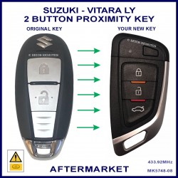 Image shows the front of a genuine Suzuki fob on the left and this aftermarket fob on the right