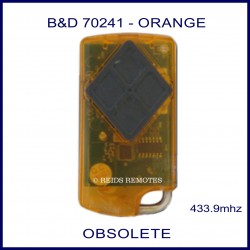 B&D  Tritran orange garage remote with 4 black buttons - model 70241