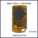 B&D  Tritran orange garage remote with 4 black buttons - model 7024