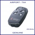 Airport black TX4 garage remote with 4 white buttons