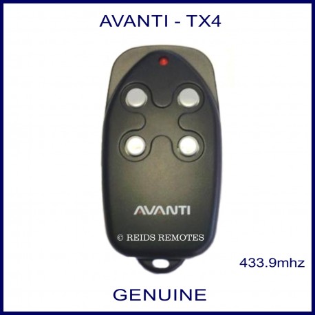Avanti black TX4 garage remote - 4 small round white buttons